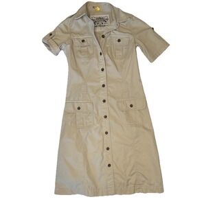 VTG Banana Republic Safari Shirt Dress Sz 0 Beige Khaki *missing belt*